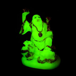 White & Gold Laughing Buddha with Wealth Symbols (H-18cm)
