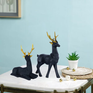 Deer Couple Showpiece – 8 Inch Black & Gold Decor