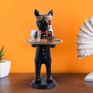 26-Inch French Bulldog Butler Statue – Luxury Resin Serving Tray