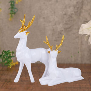 White Deer Couple Figurine – 8 Inch Resin Showpiece