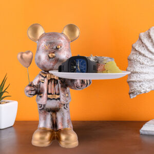 11.5-Inch Luxury Bear Butler Statue – Antique Gold Resin Decorative Tray