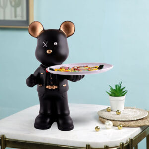 15.5-Inch Black Bear Butler Statue – Luxury Resin Tray Holder for Home & Office