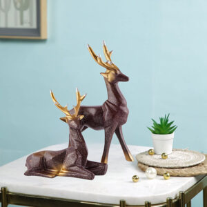 Brown Deer Couple Showpiece – 8 Inch Resin Figurine