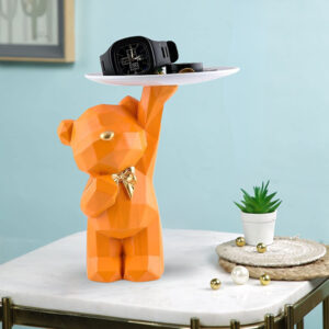 8-Inch Geometric Bear Tray Holder – Modern Resin Decorative Sculpture