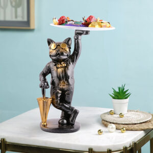10-Inch Black Cat Butler Tray – Elegant Resin Storage & Display Stand