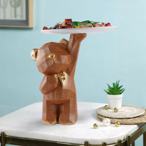 8-Inch Geometric Bear Candy Holder with Gold Accents