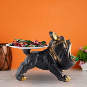 Bulldog Candy Holder with Tray – Stylish Black & Gold