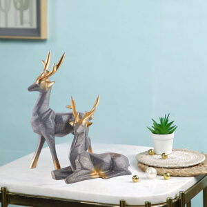 Grey Deer Couple Showpiece – 8 Inch Resin Figurine
