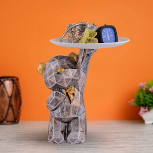 8-Inch Geometric Bear Tray Holder – Gold & Brown Décor