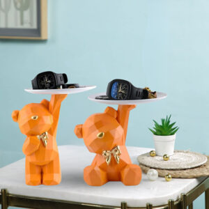 7&9 Inch Orange Bear Tray Holder – Geometric Design