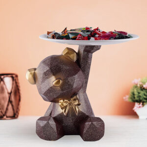 7-Inch Brown Bear Tray Holder – Geometric Resin Design