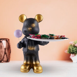 11-Inch Black Resin Bear Tray – Decorative Storage Holder