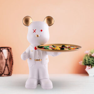 15.5-Inch White Resin Bear Tray – Elegant Home Organizer