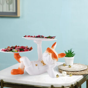 Orange Bulldog Tray Holder – Dual Candy Dish Decor 7 inches in height