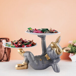 7-inches Luxury Double Tray Bulldog Snack & Candy Holder