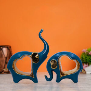 Blue & Gold Polyresin Elephant Figurines – Set of 2 (H- 21 & 12.5 cm)