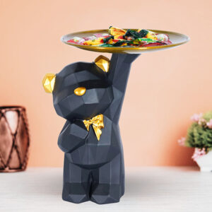 Geometric Standing Bear Candy Tray – 8-Inch Resin Organizer with Gold Accents