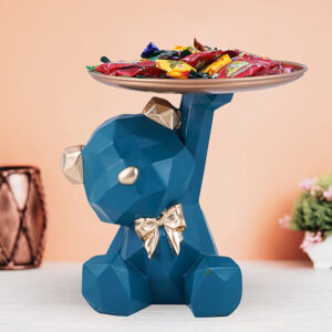 Geometric Blue Bear Candy Tray – 6-Inch Resin Decor Organizer with Gold Accents