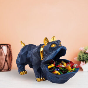 Geometric Bulldog Candy Bowl – 6-Inch Resin Dog Decor with Gold Accents