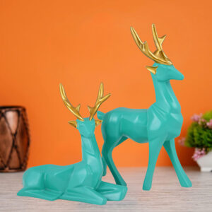 Aqua Green Deer Couple Showpiece – 8 Inch Resin Decor