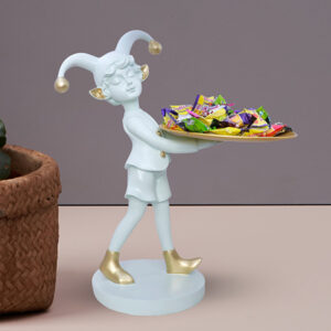12-Inch White Jester Figurine with Serving Tray Stand