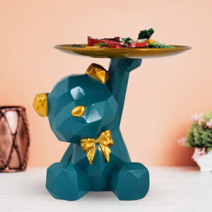 7-Inch Geometric Bear Tray – Teal Resin Candy Holder