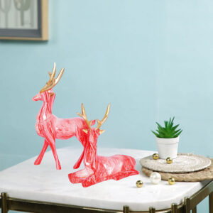 Red Marble Deer Couple Showpiece – 8 Inch Resin Decor