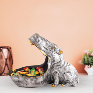 Silver Hippo Candy Holder Bowl – 8Inch Decor