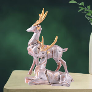 Silver Antique Deer Couple – 8 Inch Elegant Resin Showpiece