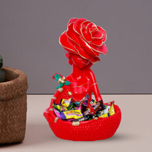 11-Inch Red Lady Figurine Basket for Décor & Storage