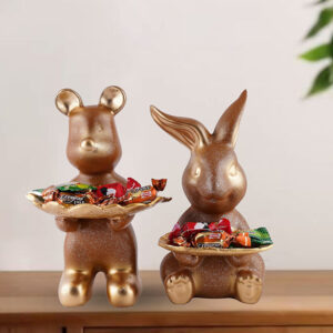 6-Inch Gold Animal Candy Holder Set - Bear & Bunny Decorative Trays