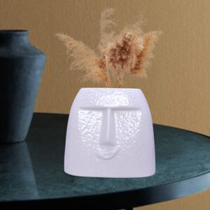Abstract White  Polyresin Face Vase – 15 cm Tall