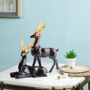 Black Deer Figurine Set – 8 Inch Modern Decor Piece