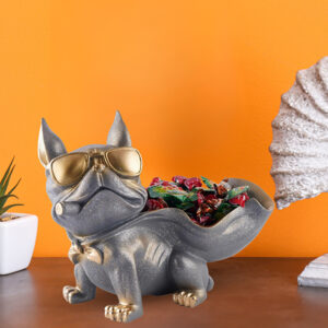 7-Inch Cool Bulldog Candy Holder - Resin Dog Statue with Sunglasses