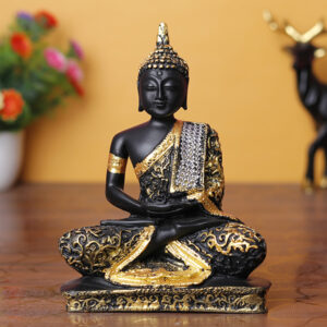 Elegant Buddha Idol in Black & Golden – 16cm