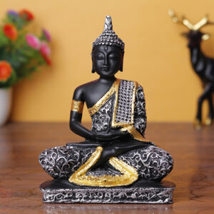 Black & Silver Meditating Buddha Idol - 6.5 Inch