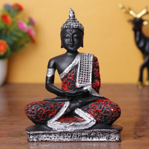 Black & Red Buddha Idol – Peaceful Decor - 6.5 Inch