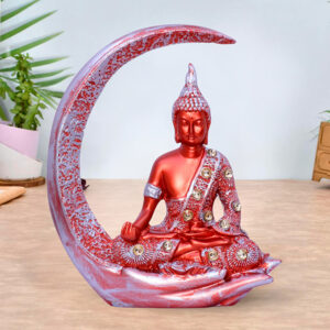 Chand Buddha Idol Showpiece for Home Decor (Red & Silver) Polyresin – 8 Inch