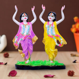 Gaura Nitai Idol Showpiece for Home Decor (Pink & Yellow) Marble – 10.5 Inch