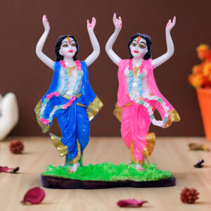 Gaura Nitai Idol Showpiece for Home Decor (Blue & Pink) Marble – 10.5 Inch