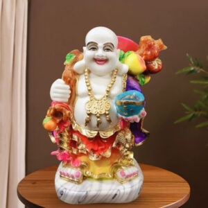 Colorful Laughing Buddha Statue for Prosperity & Luck (Marble) - 18 Inch