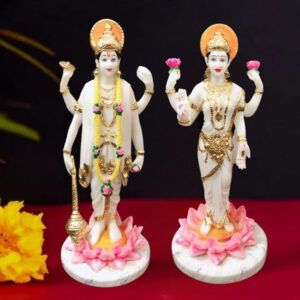 Sheshnag Vishnu Lakshmi Idol Showpiece for home & office (Marble with Golden Foil) - 15 inch