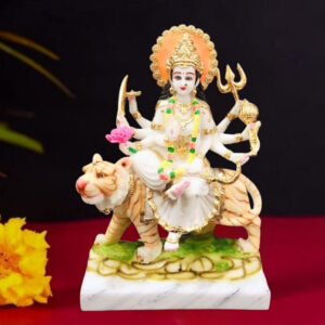 The idol of Maa Durga serves as an extraordinary symbol of prosperity. (Marble) - 15 inch