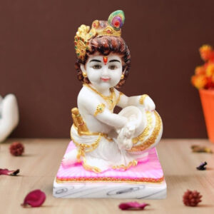Bal Krishna Makhan Chor idol showpiece for home decor (Marble) – 7 inch
