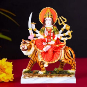 The idol of Maa Durga serves as an extraordinary symbol of prosperity. (Marble) - 12 inch