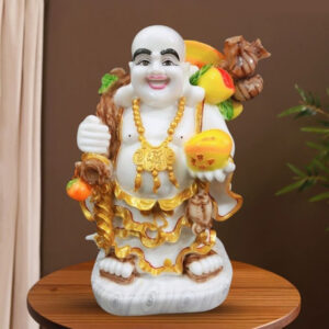 Colorful Laughing Buddha Statue for Prosperity & Luck (Marble) - 18 Inch