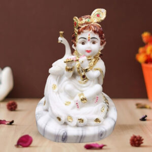 Bal Krishna idol showpiece for home decor (Marble with Foil Work) – 7 inch
