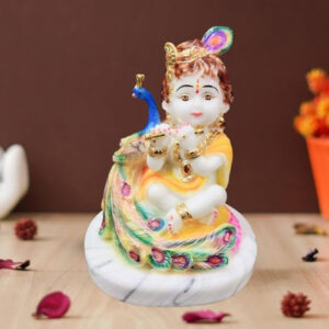 Bal Krishna Makhan Chor idol showpiece for home decor (Marble) – 7 inch