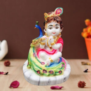 Bal Krishna Makhan Chor idol showpiece for home decor (Marble) – 7 inch