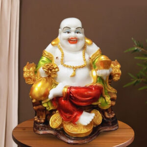 Colorful Laughing Buddha Statue for Prosperity & Luck (Marble) - 15 Inch